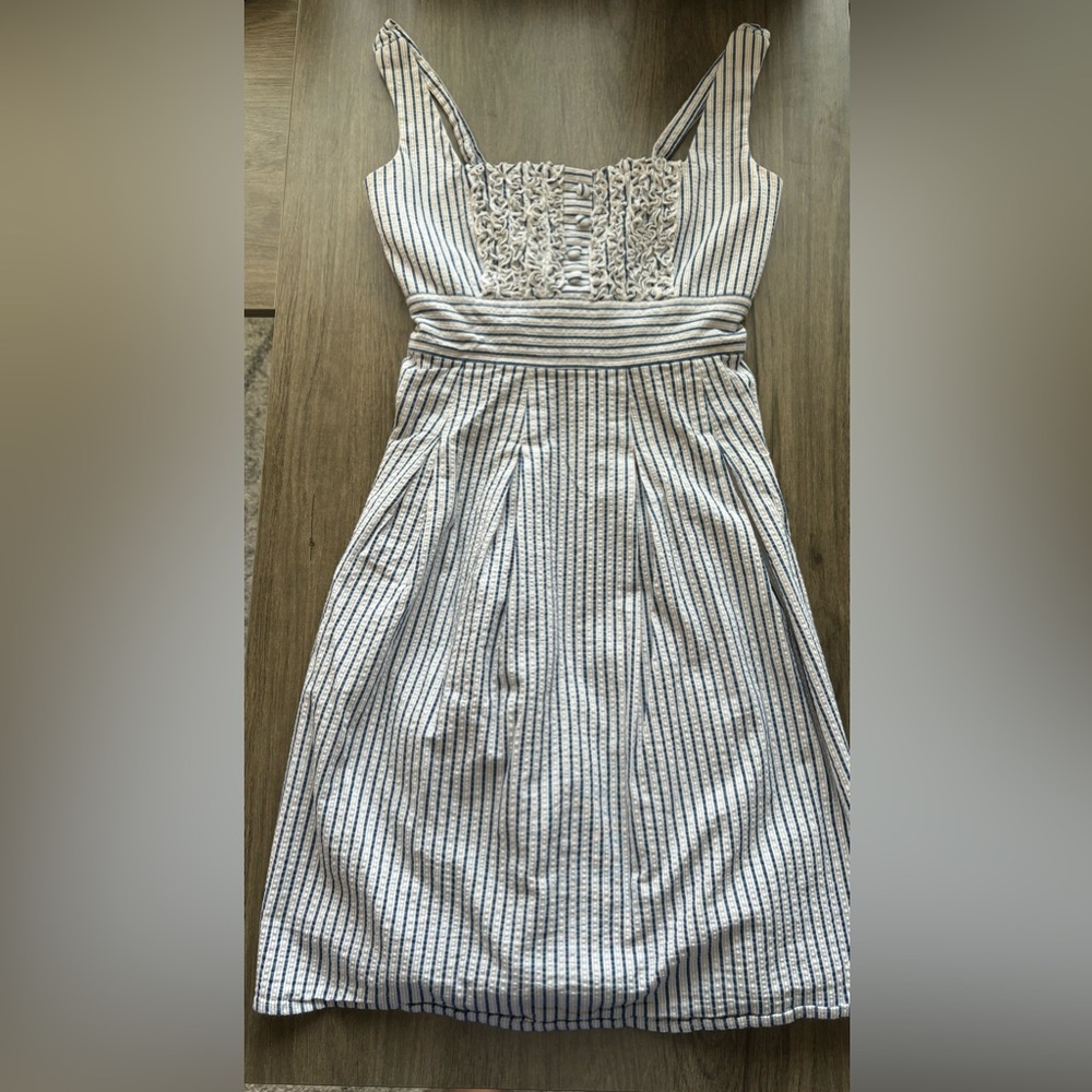 TeezeMe Dress Seersucker Blue & White Juniors Size 5 Sleeveless Back Tie Summer